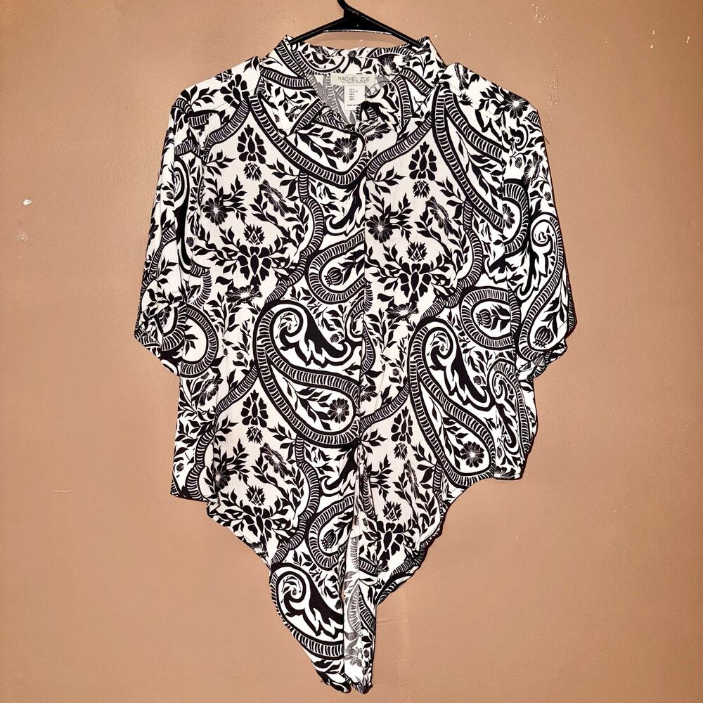 Rachel Zoe Women's Floral Black White Blouse Top - Size Large